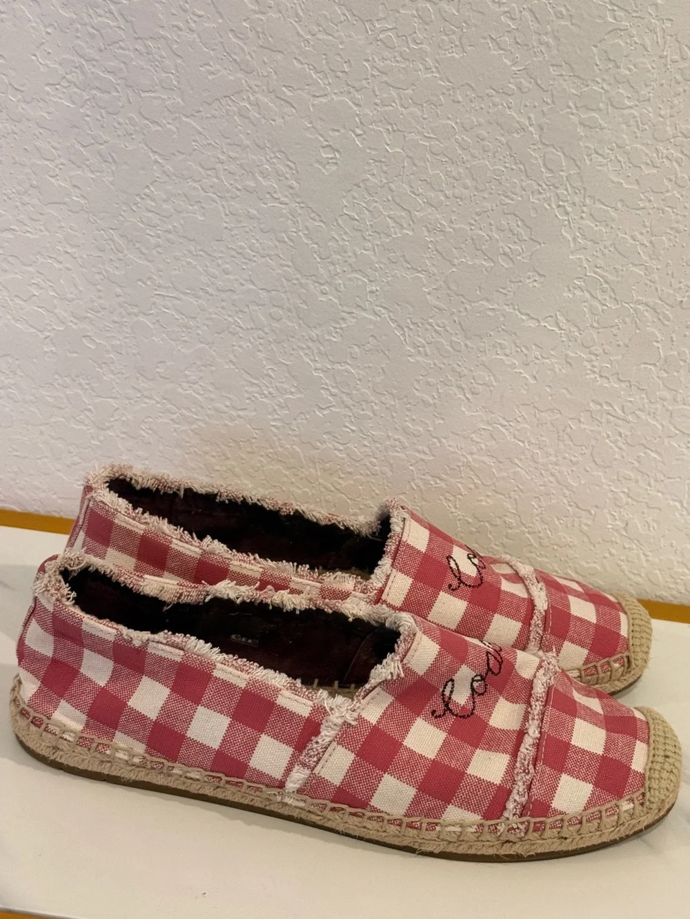 Coach‎ Pink and White Gingham Espadrille Flats